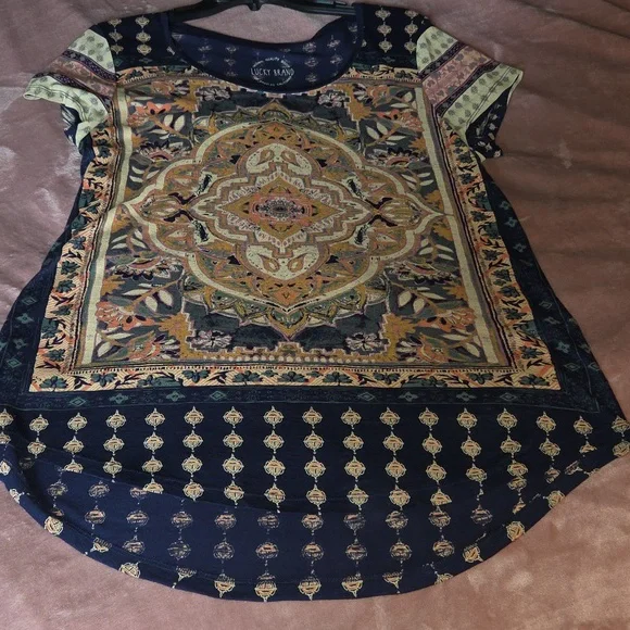 Lucky Brand Blue, Cream & Peach Graphic Top - Picture 5 of 6